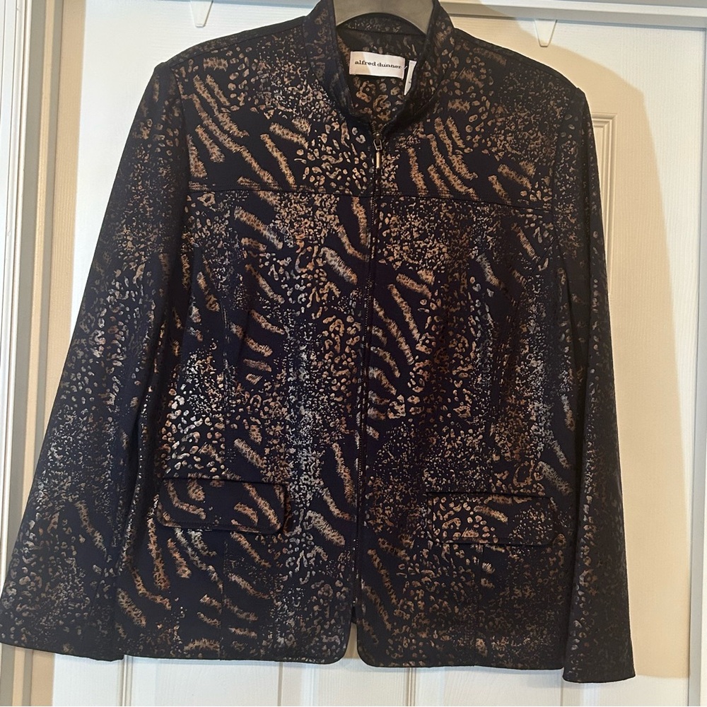 ALFRED DUNNER Bella Luna Jacket Blazer Black Metallic Zip Up Size 14